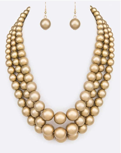 Layer Pearl Statement Necklace Set - Gold