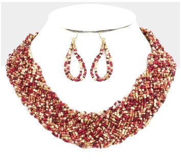 Braided Beaded Collar Necklace Sets - (2 Colors Available)