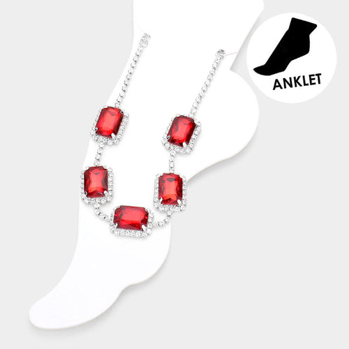 Emerald Cut Stone Evening Anklet - Red