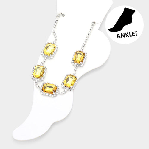 Emerald Cut Stone Evening Anklet - Yellow
