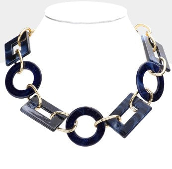 Geometric Link Necklace - Navy Blue
