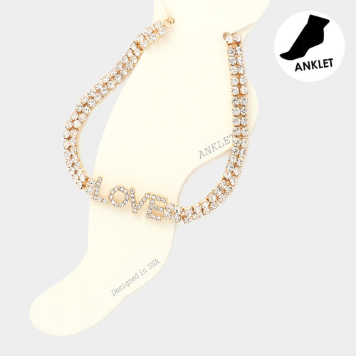 Love Message Rhinestone Evening Anklet - Gold