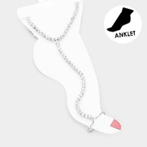 Crystal Rhinestone Net Toe Ring Evening Anklet - Clear / Silver
