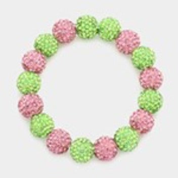 Rhinestone Pave Ball Stretch Bracelet - Pink/Green