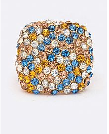 Multi-Color Crystal Square Ring